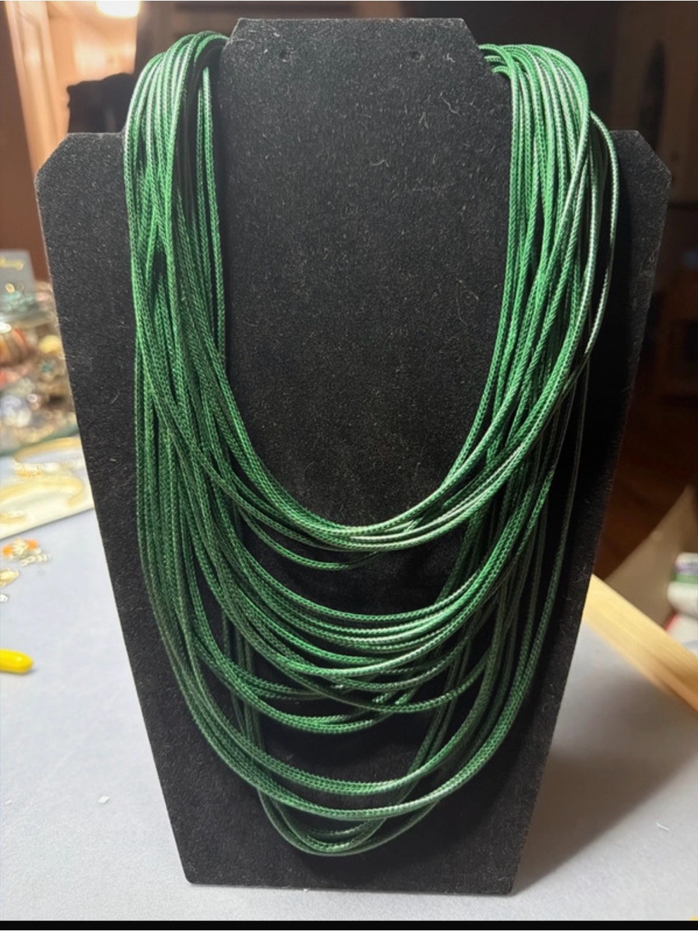 Green Multi-Strand Cord Necklace - Unbranded